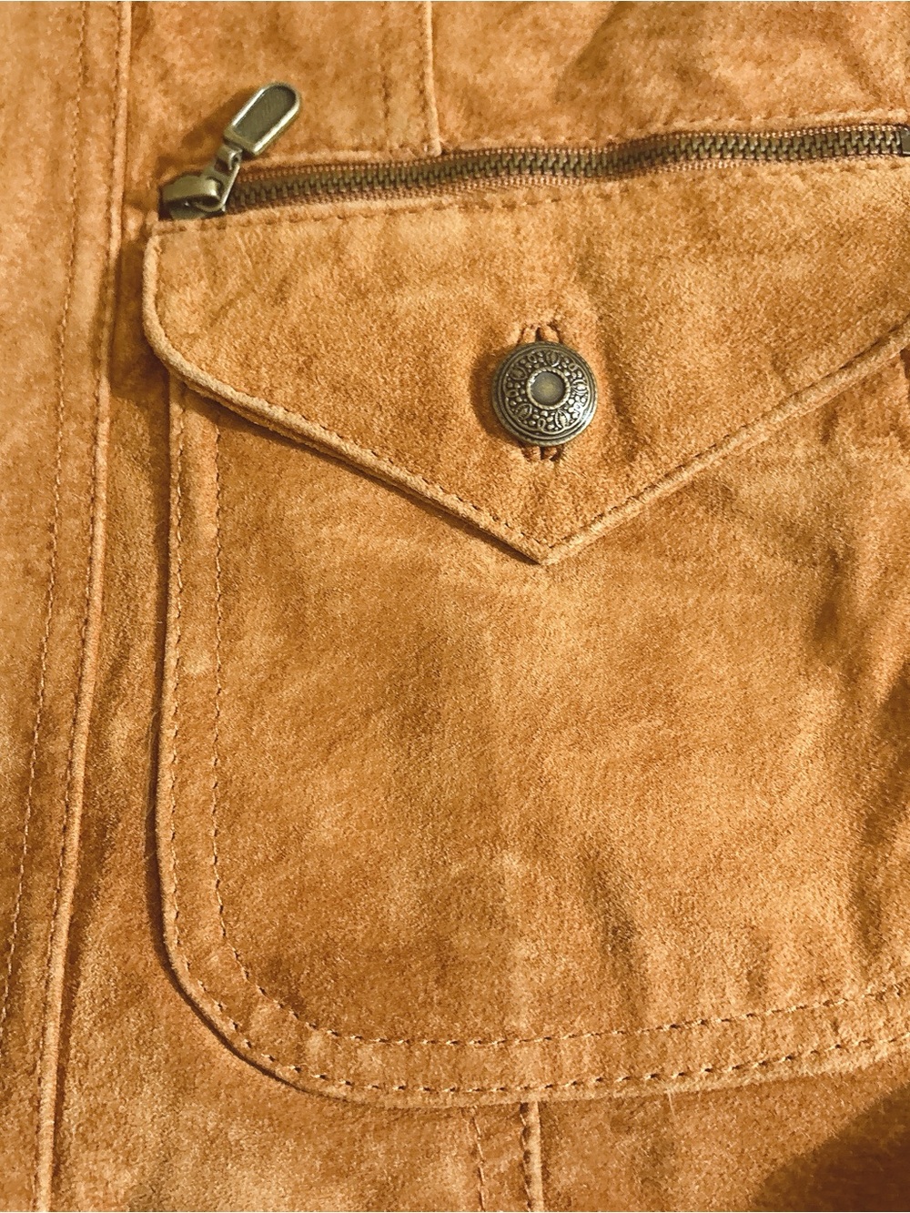 Vintage Cognac Suede Leather Vest – Equestrian Western Moto Academia Front Zip - Picture 8 of 9